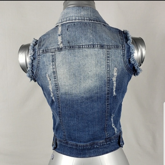 Chocolate Denim Cut Off Spiked Vest - Picture 3 of 6